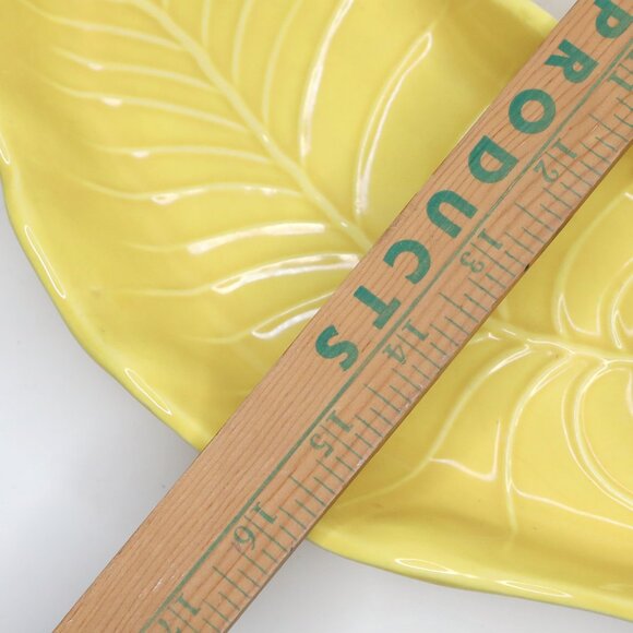 Vintage California Pottery Ceramic Lazy Susan Leaf Serving Tray Appy Dish Yellow - Picture 6 of 15